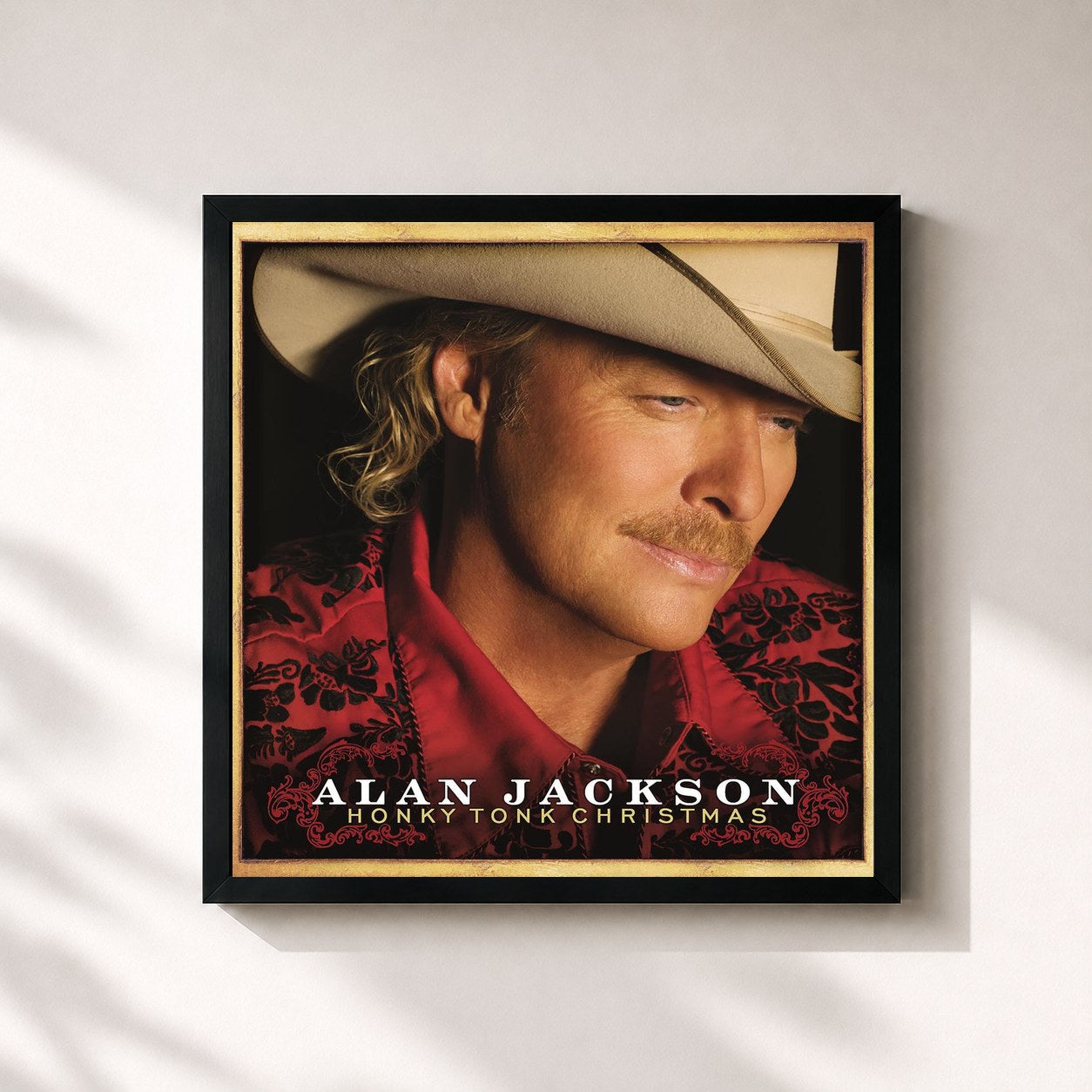 #noir Tableau carré de l'album Honky Tonk Christmas (Deluxe Version) de Alan Jackson, cadre noir 32x32 cm