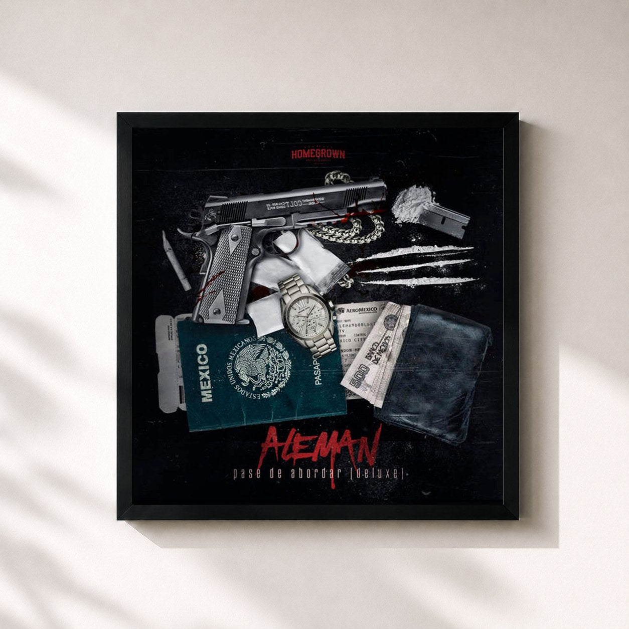 #noir Tableau carré de l'album Pase de Abordar (Deluxe) de Alemán, cadre noir 32x32 cm