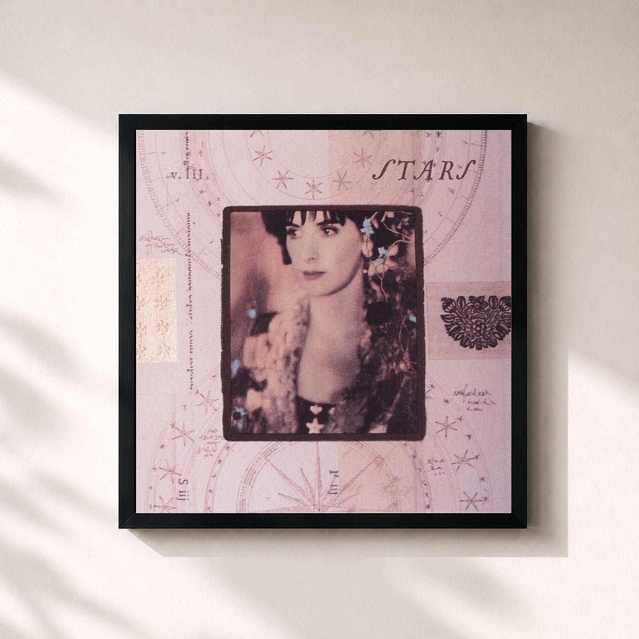 #noir Tableau carré de l'album Stars de Enya, cadre noir 32x32 cm