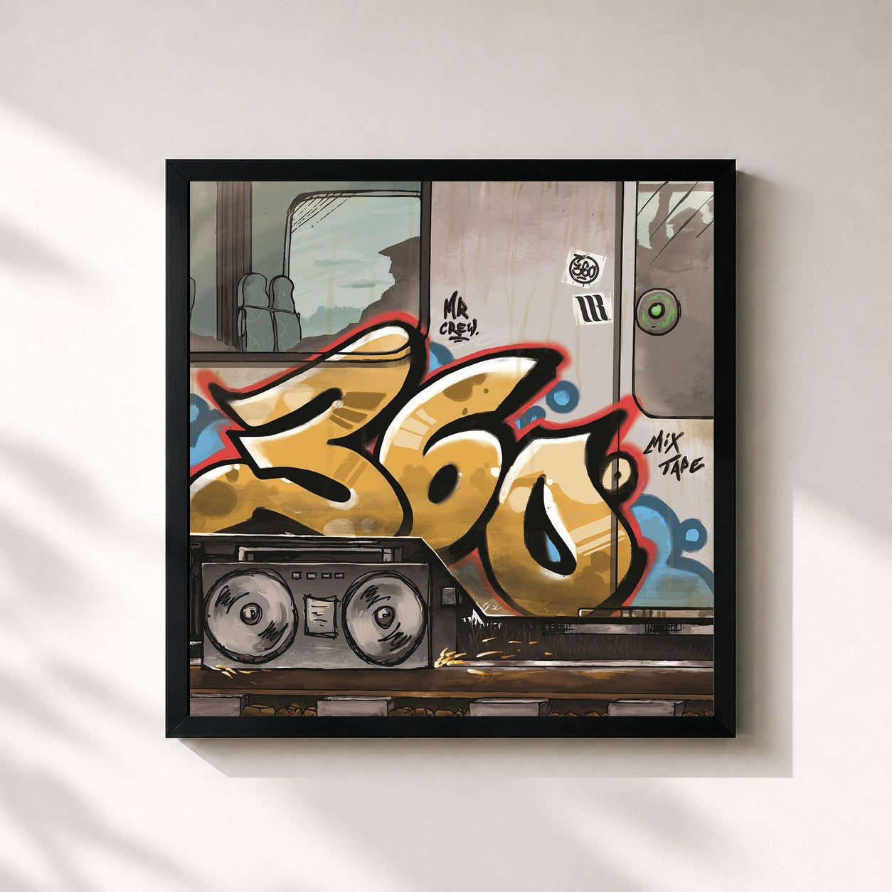 #noir Tableau carré de l'album 360 Mixtape de Rufuz, cadre noir 32x32 cm