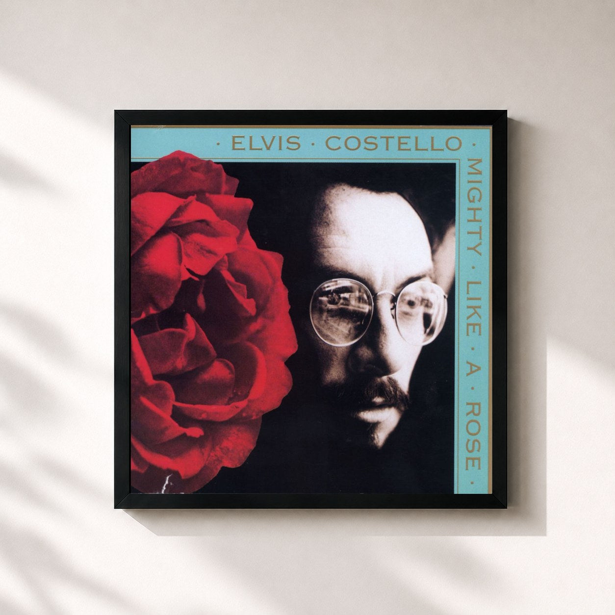 #noir Tableau carré de l'album Mighty Like A Rose de Elvis Costello, cadre noir 32x32 cm