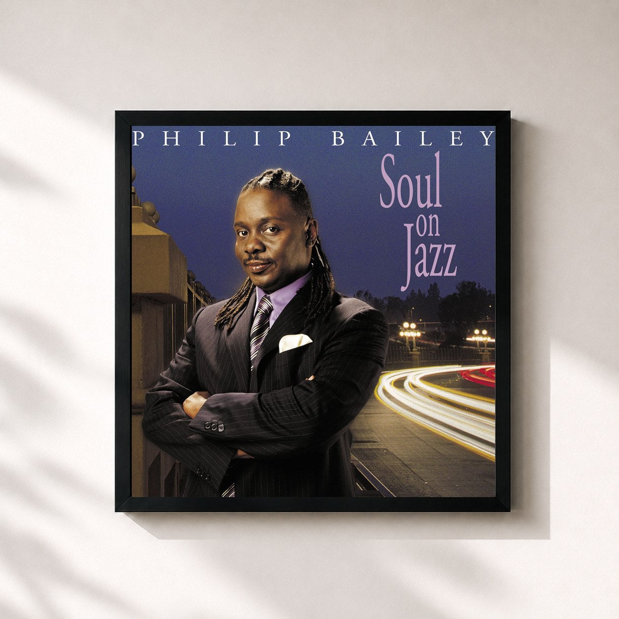 #noir Tableau carré de l'album Soul On Jazz de Philip Bailey, cadre noir 32x32 cm