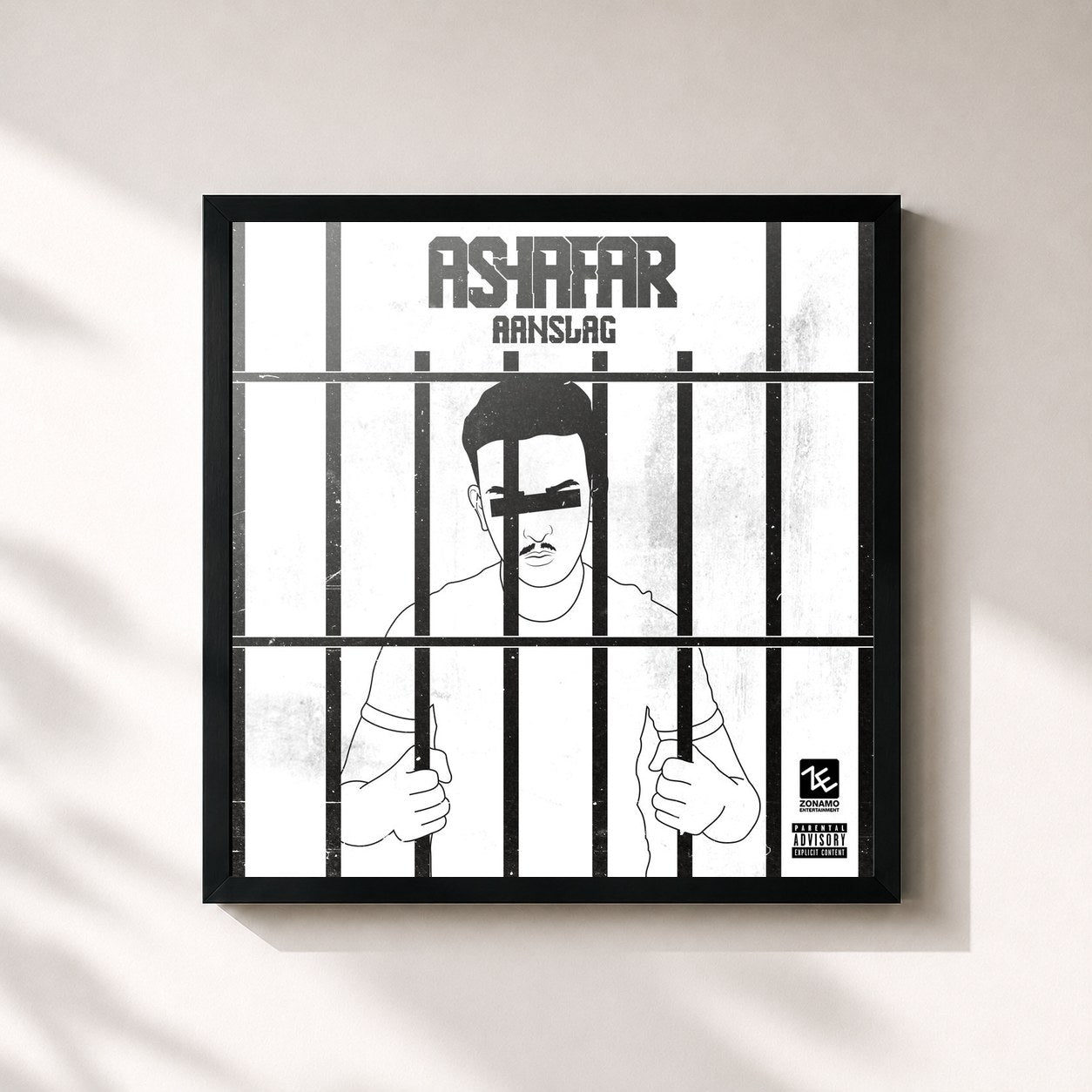 #noir Tableau carré de l'album Aanslag de Ashafar, cadre noir 32x32 cm