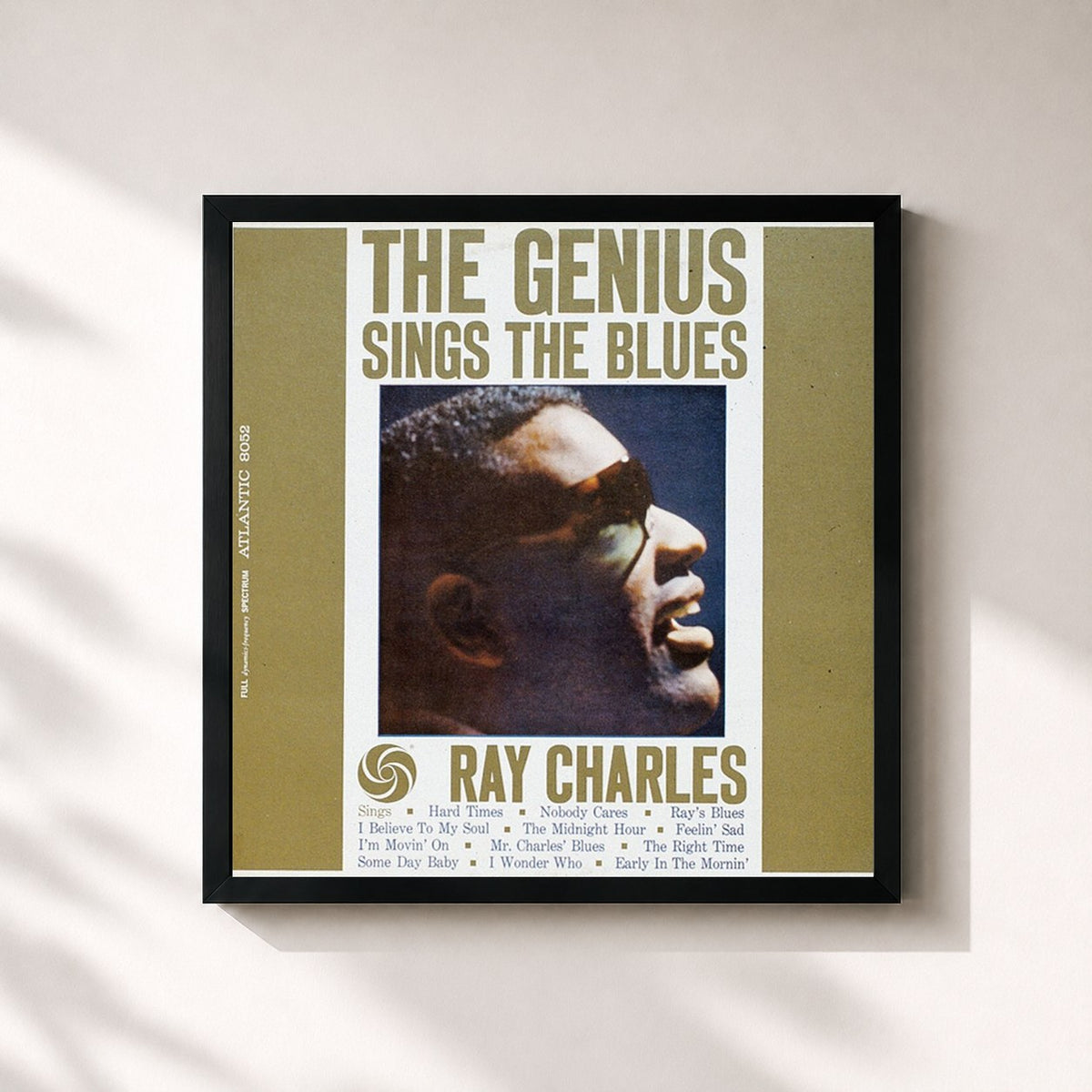 #noir Tableau carré de l'album The Genius Sings the Blues de Ray Charles, cadre noir 32x32 cm