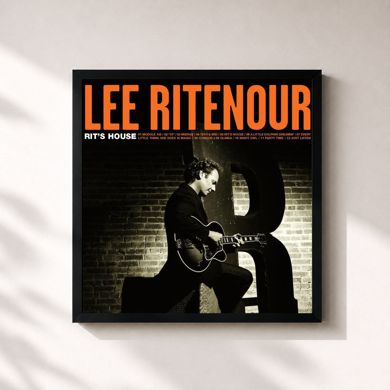 #noir Tableau carré de l'album Rit's House de Lee Ritenour, cadre noir 32x32 cm