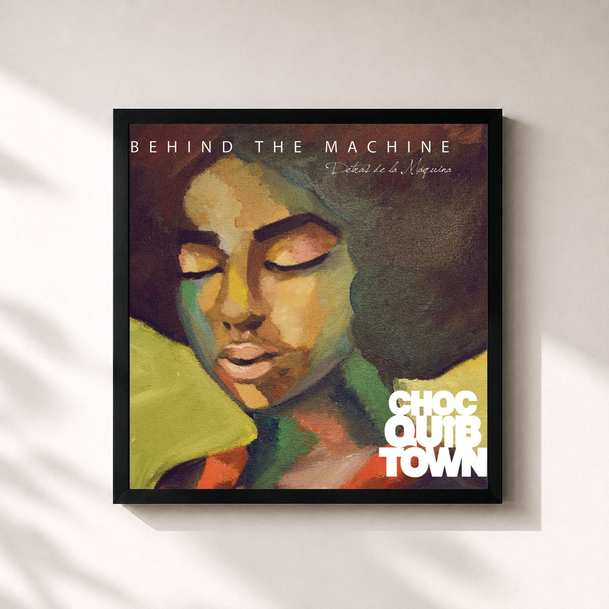 #noir Tableau carré de l'album Behind The Machine de ChocQuibTown, cadre noir 32x32 cm