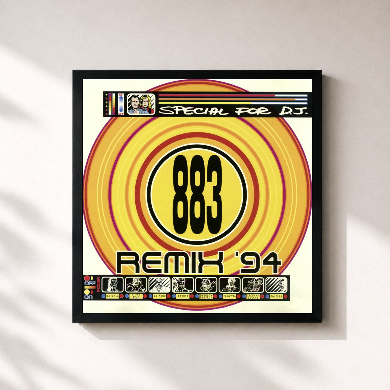 #noir Tableau carré de l'album Remix '94 (Special for DJ) de 883, cadre noir 32x32 cm