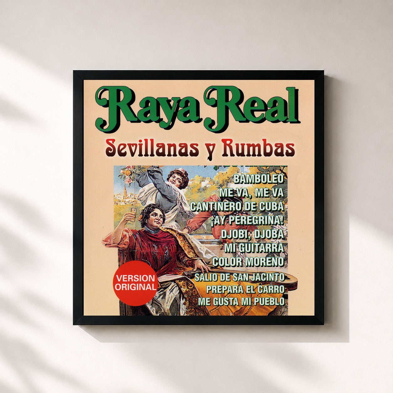#noir Tableau carré de l'album Sevillanas Y Rumbas de Raya Real, cadre noir 32x32 cm