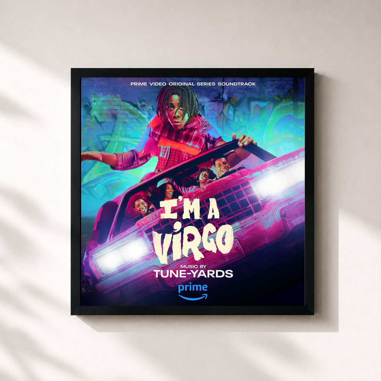 #noir Tableau carré de l'album I'm a Virgo (Prime Video Original Series Soundtrack) de Tune-Yards, cadre noir 32x32 cm