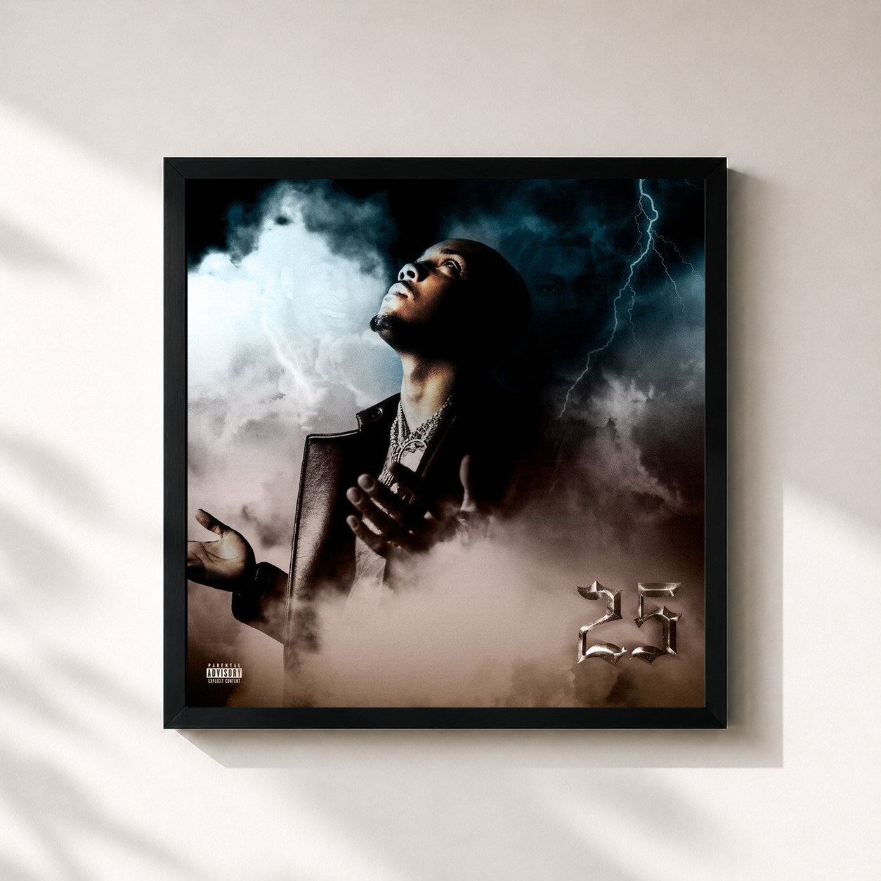 #noir Tableau carré de l'album 25 de G Herbo, cadre noir 32x32 cm