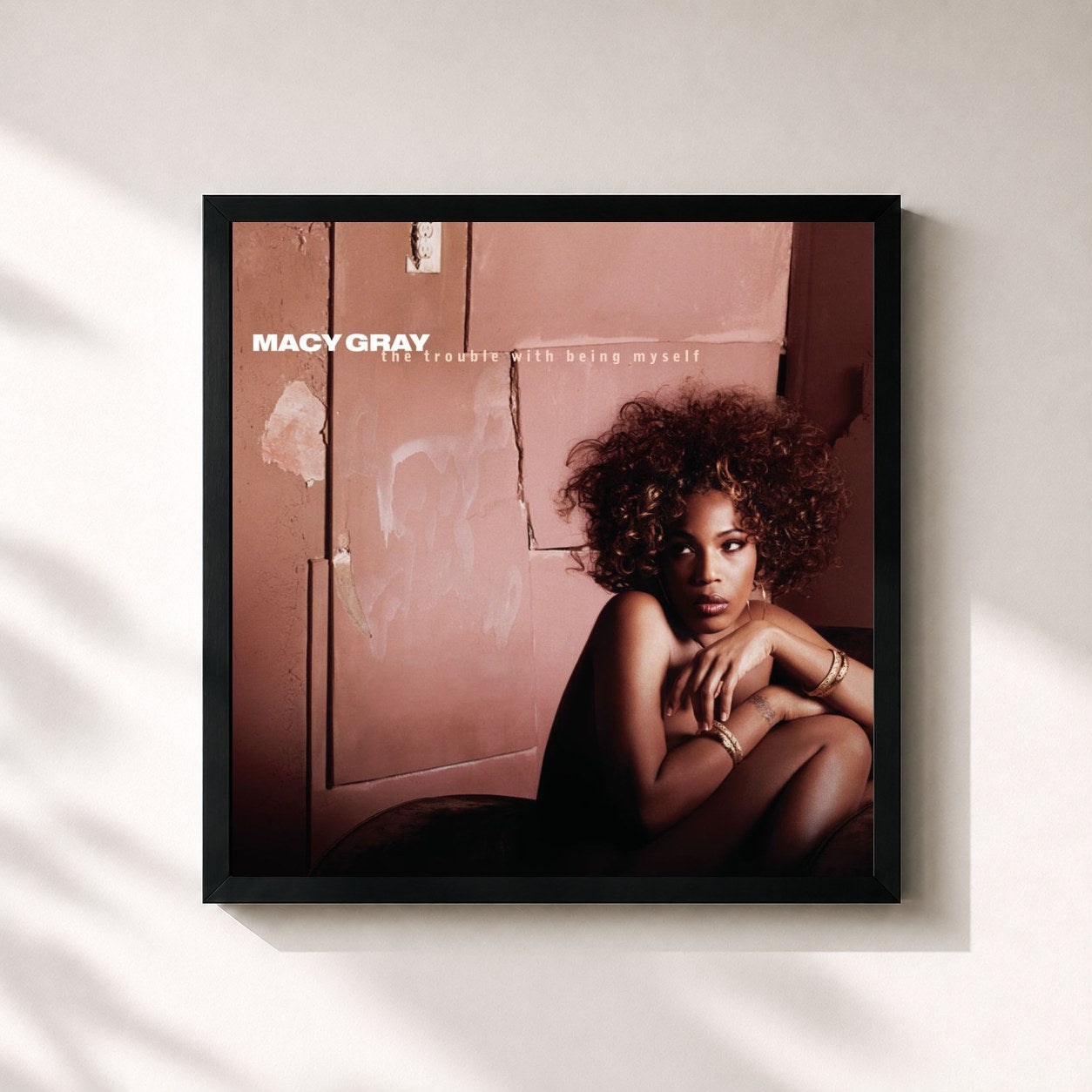 #noir Tableau carré de l'album The Trouble With Being Myself de Macy Gray, cadre noir 32x32 cm
