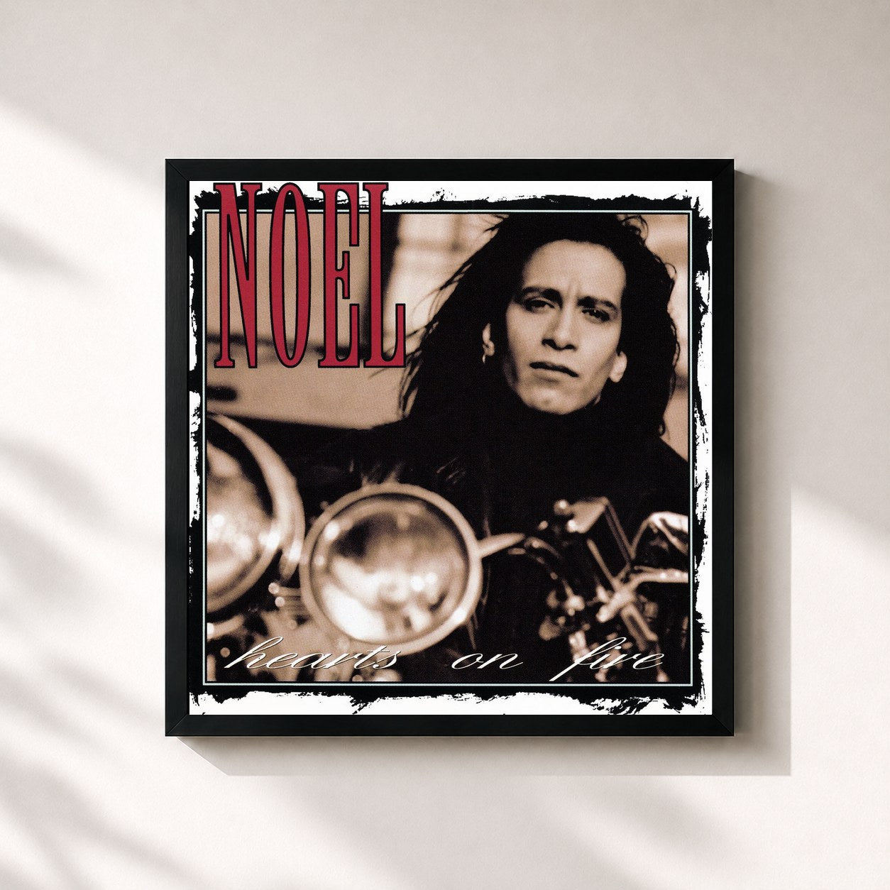 #noir Tableau carré de l'album Hearts On Fire de Noel, cadre noir 32x32 cm