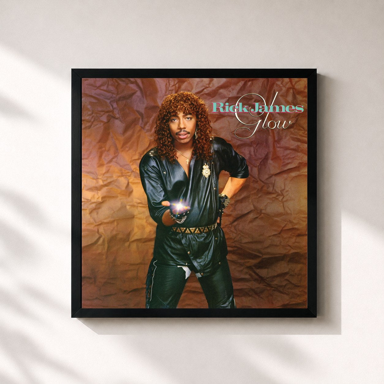 #noir Tableau carré de l'album Glow de Rick James, cadre noir 32x32 cm