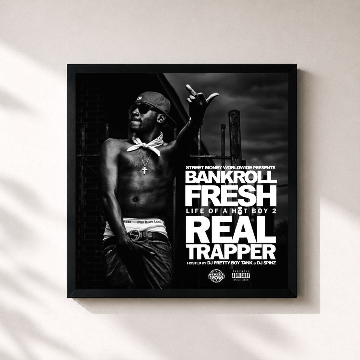 #noir Tableau carré de l'album Life of a Hot Boy 2 (Real Trapper) de Bankroll Fresh, cadre noir 32x32 cm