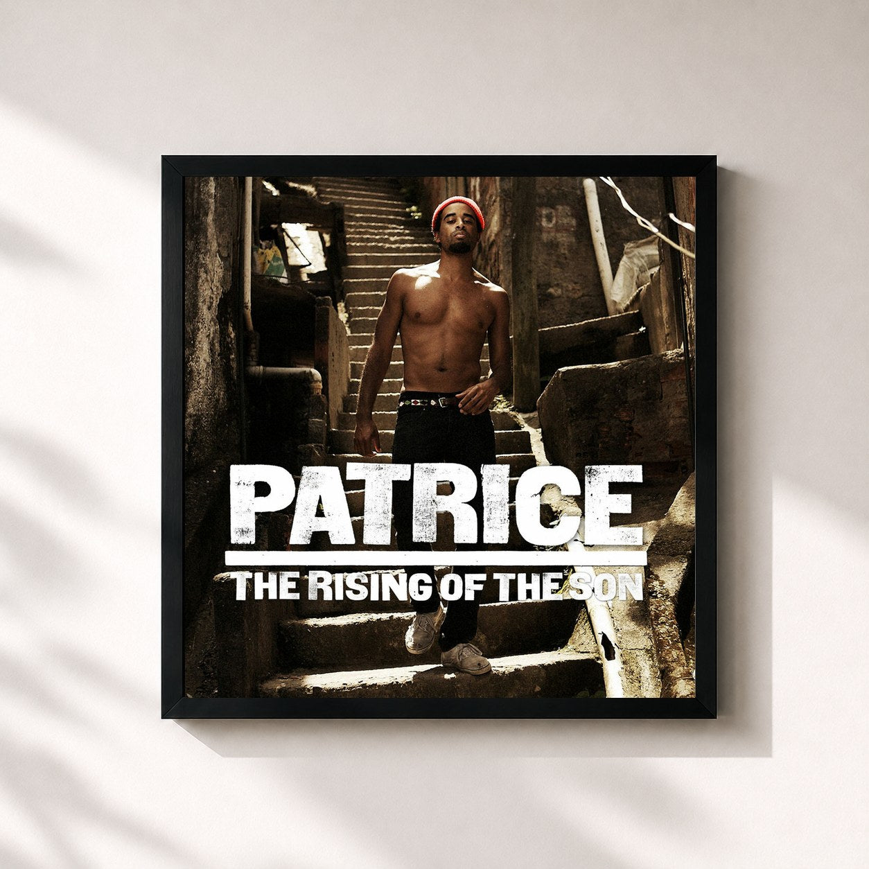 #noir Tableau carré de l'album The Rising of the Son de Patrice, cadre noir 32x32 cm