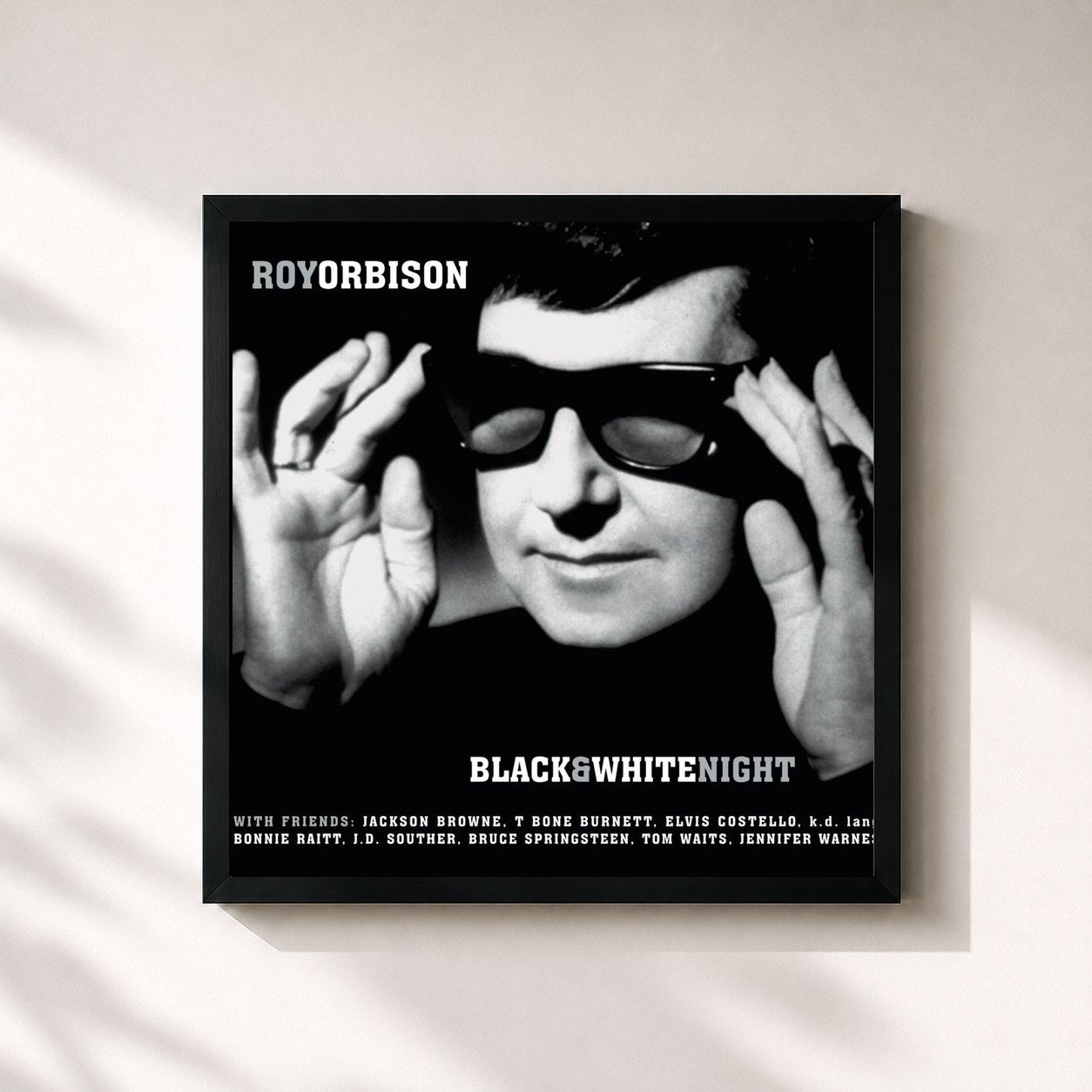#noir Tableau carré de l'album Black & White Night de Roy Orbison, cadre noir 32x32 cm