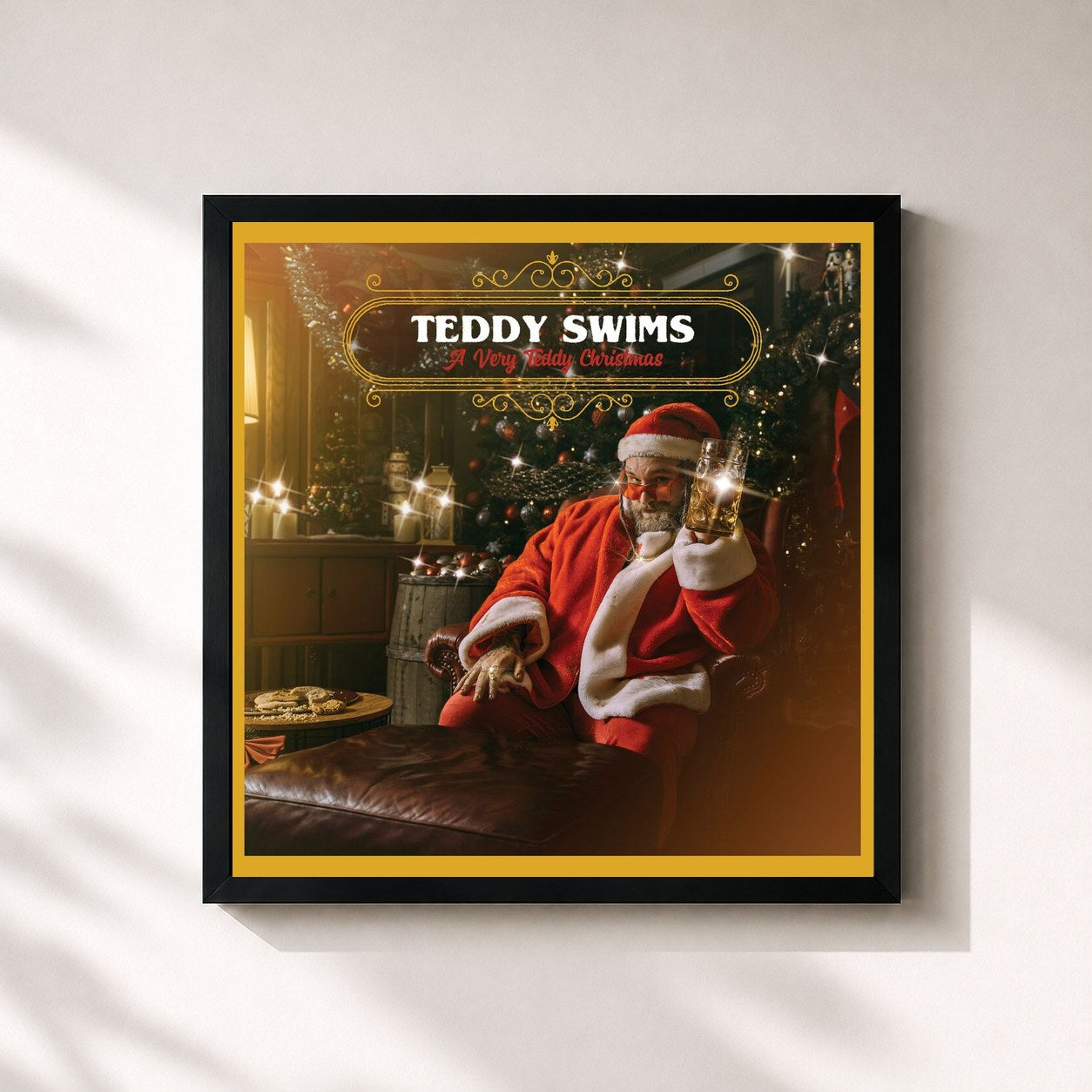 #noir Tableau carré de l'album A Very Teddy Christmas de Teddy Swims, cadre noir 32x32 cm