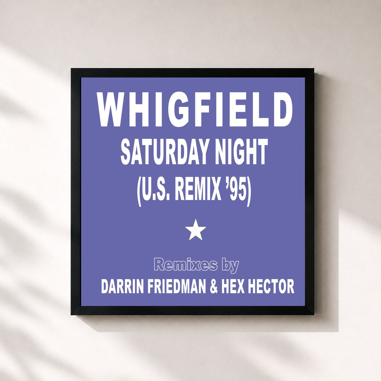 #noir Tableau carré de l'album Saturday Night - U.S. Remix '95 (Remixes by Darrin Friedman & Hex Hector) de Whigfield, cadre noir 32x32 cm