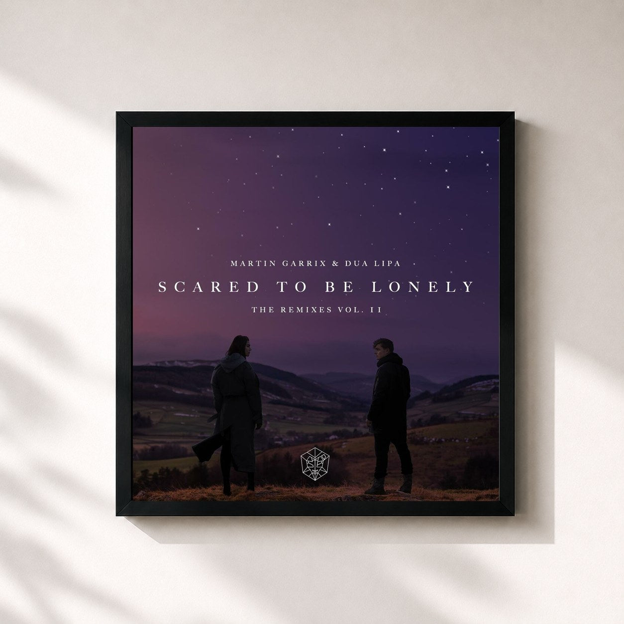 #noir Tableau carré de l'album Scared To Be Lonely Remixes Vol. 2 de Martin Garrix, cadre noir 32x32 cm