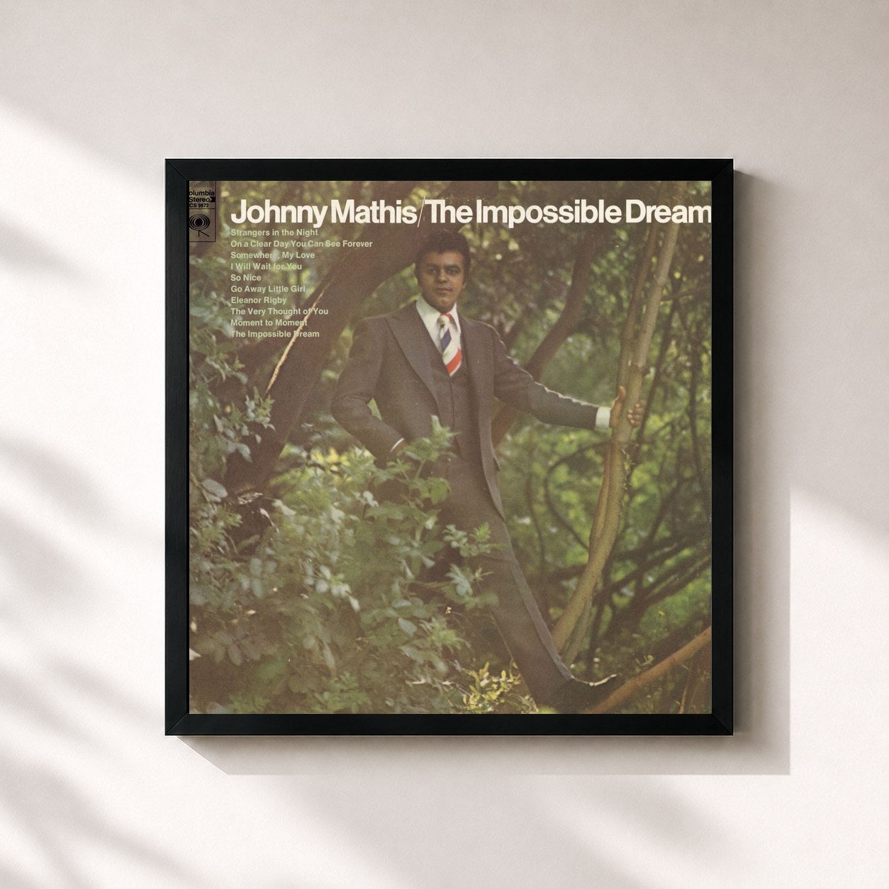 #noir Tableau carré de l'album The Impossible Dream de Johnny Mathis, cadre noir 32x32 cm