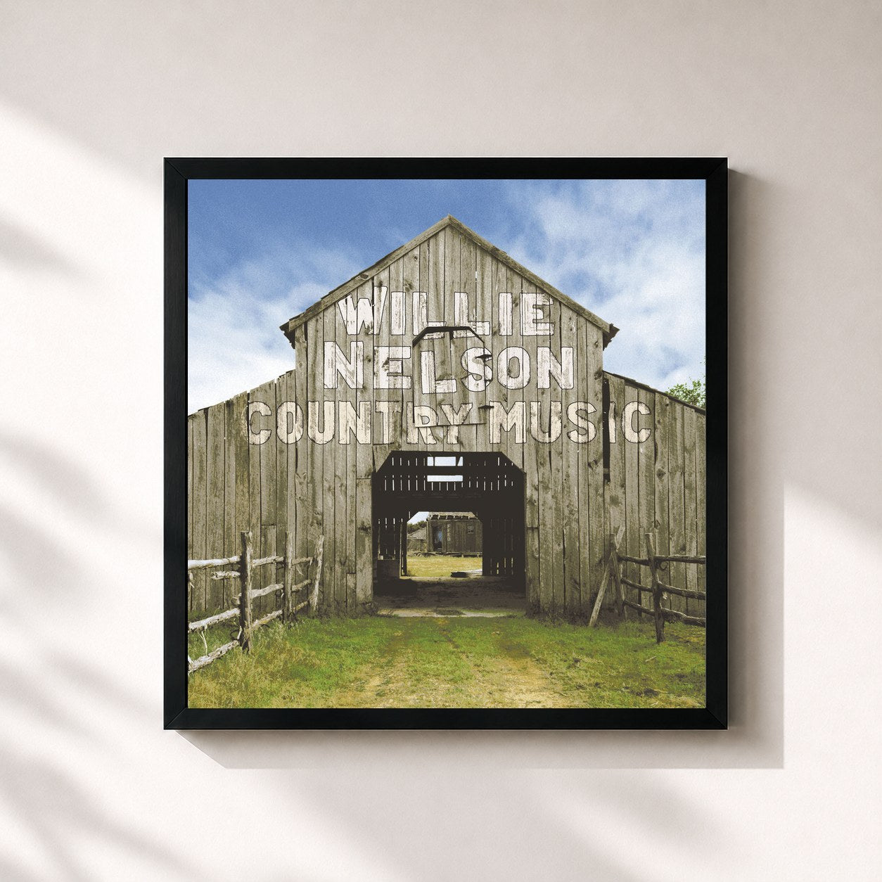 #noir Tableau carré de l'album Country Music de Willie Nelson, cadre noir 32x32 cm