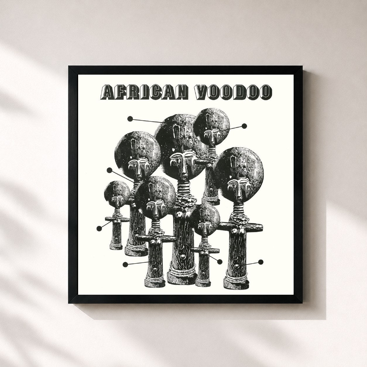 #noir Tableau carré de l'album African Voodoo de Manu Dibango, cadre noir 32x32 cm