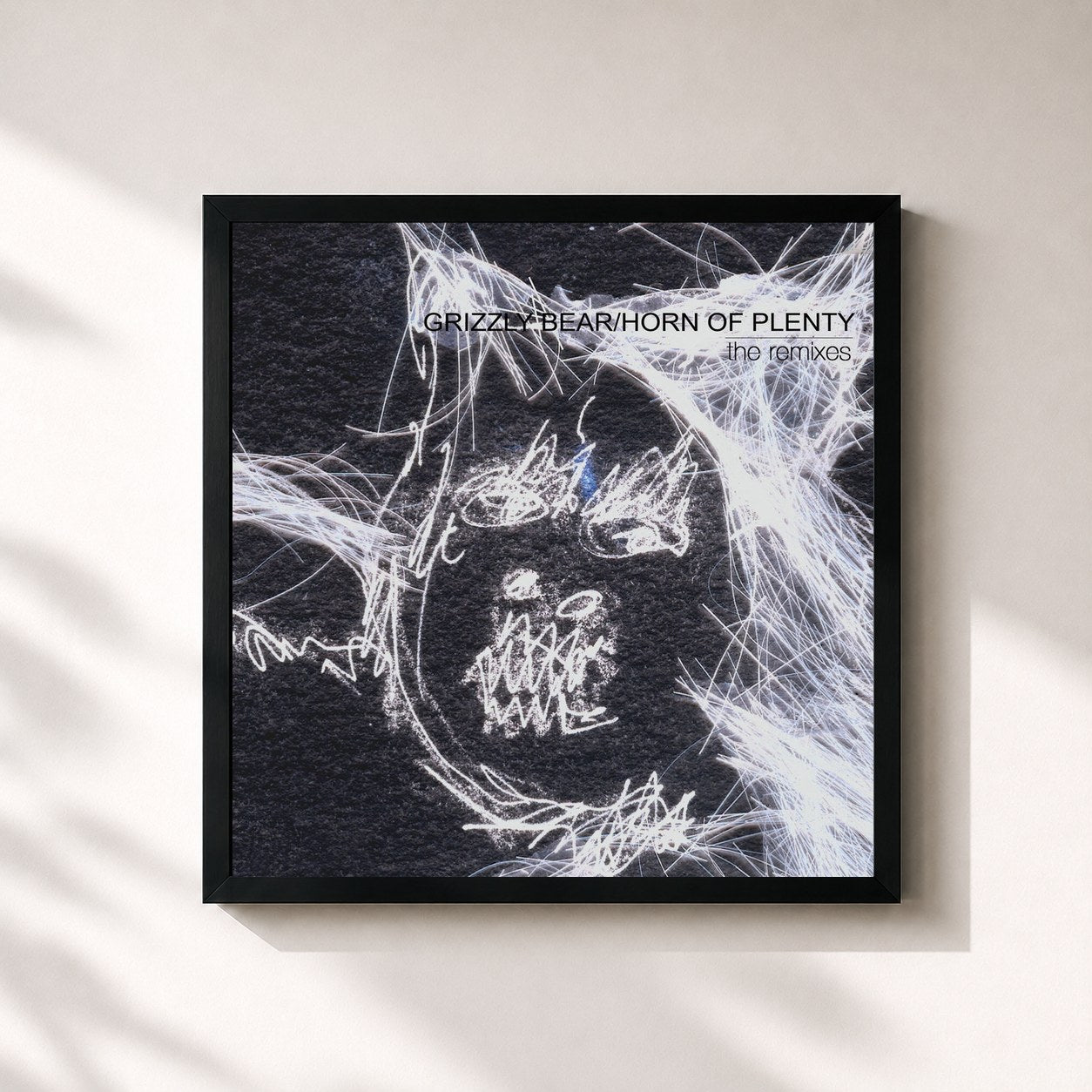 #noir Tableau carré de l'album Horn of Plenty (The Remixes) de Grizzly Bear, cadre noir 32x32 cm