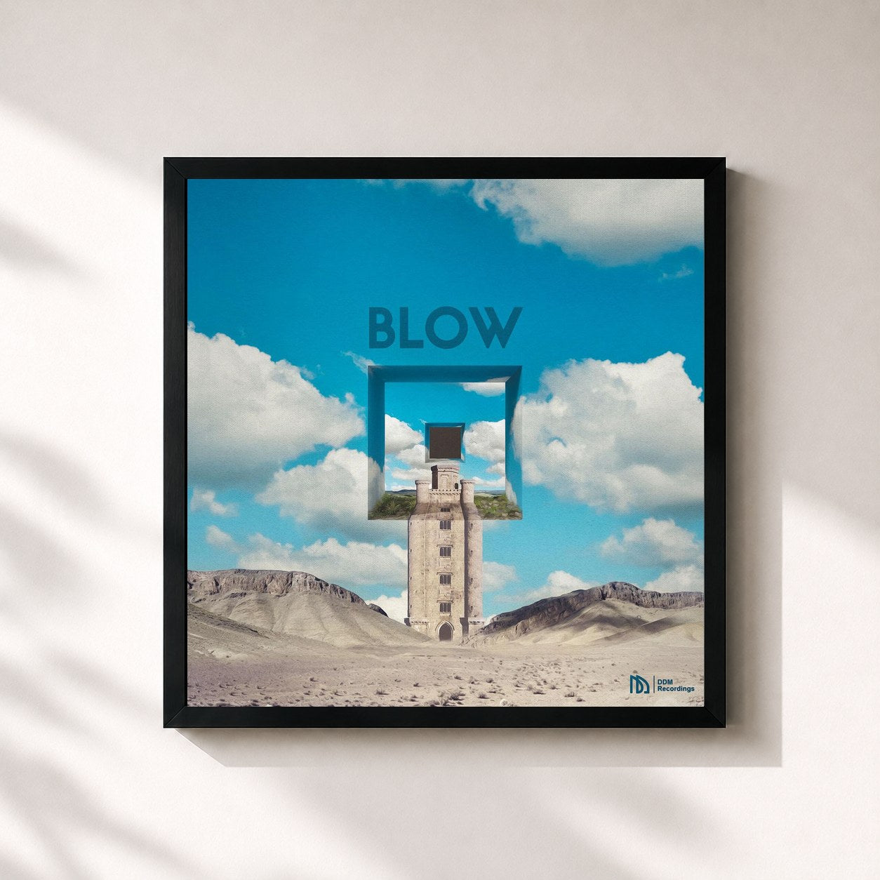 #noir Tableau carré de l'album Fall in Deep de BLOW, cadre noir 32x32 cm