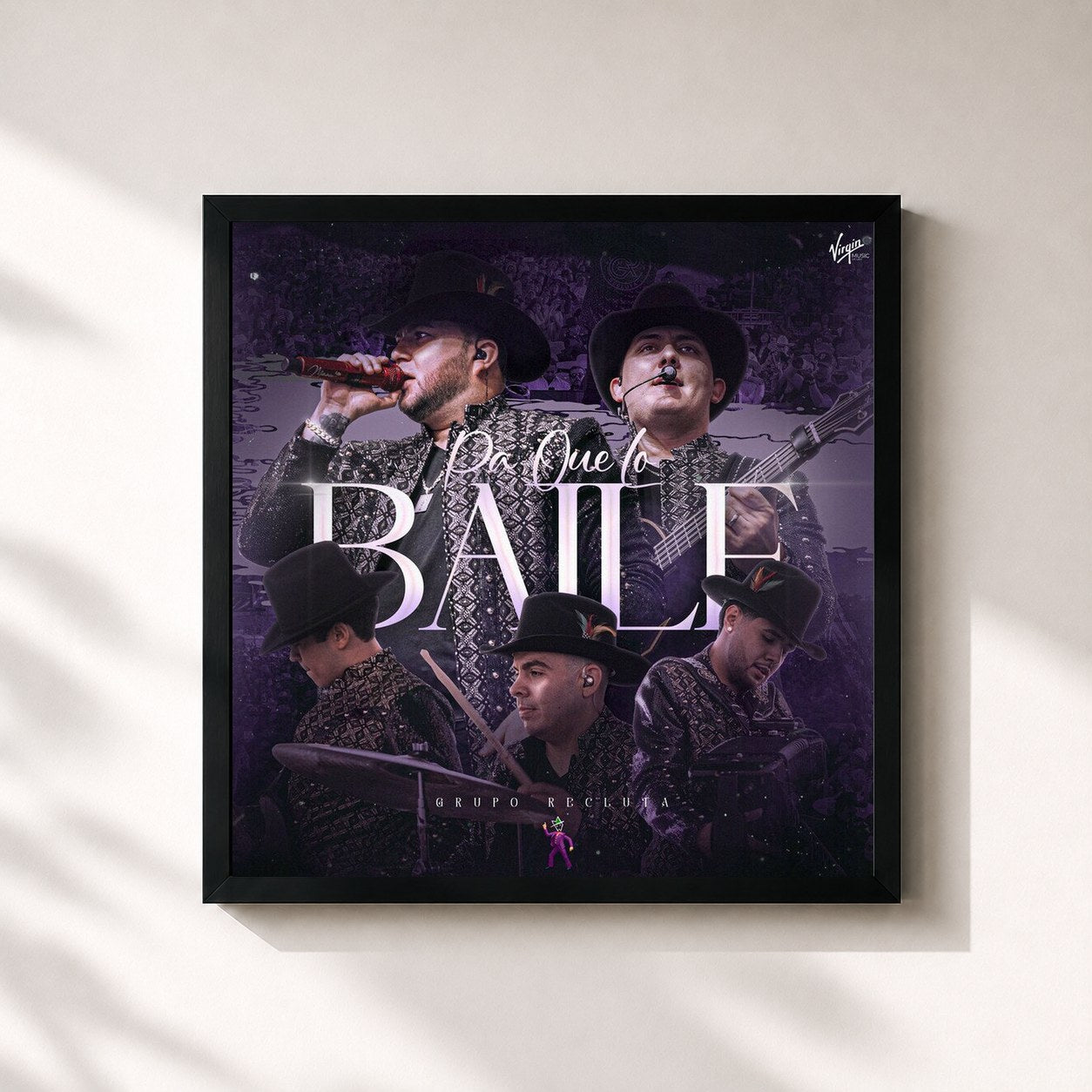 #noir Tableau carré de l'album Pa Que Lo Baile de Grupo Recluta, cadre noir 32x32 cm