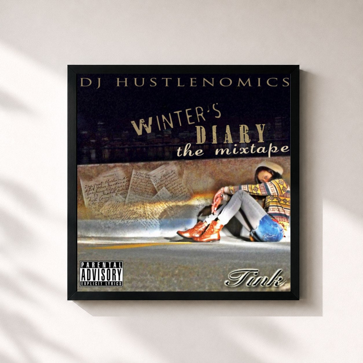 #noir Tableau carré de l'album Winter's Diary de Tink, cadre noir 32x32 cm