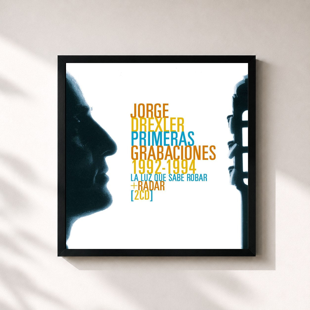 #noir Tableau carré de l'album Sus primeras grabaciones 1992-1994 (La luz que sabe robar- Radar) de Jorge Drexler, cadre noir 32x32 cm