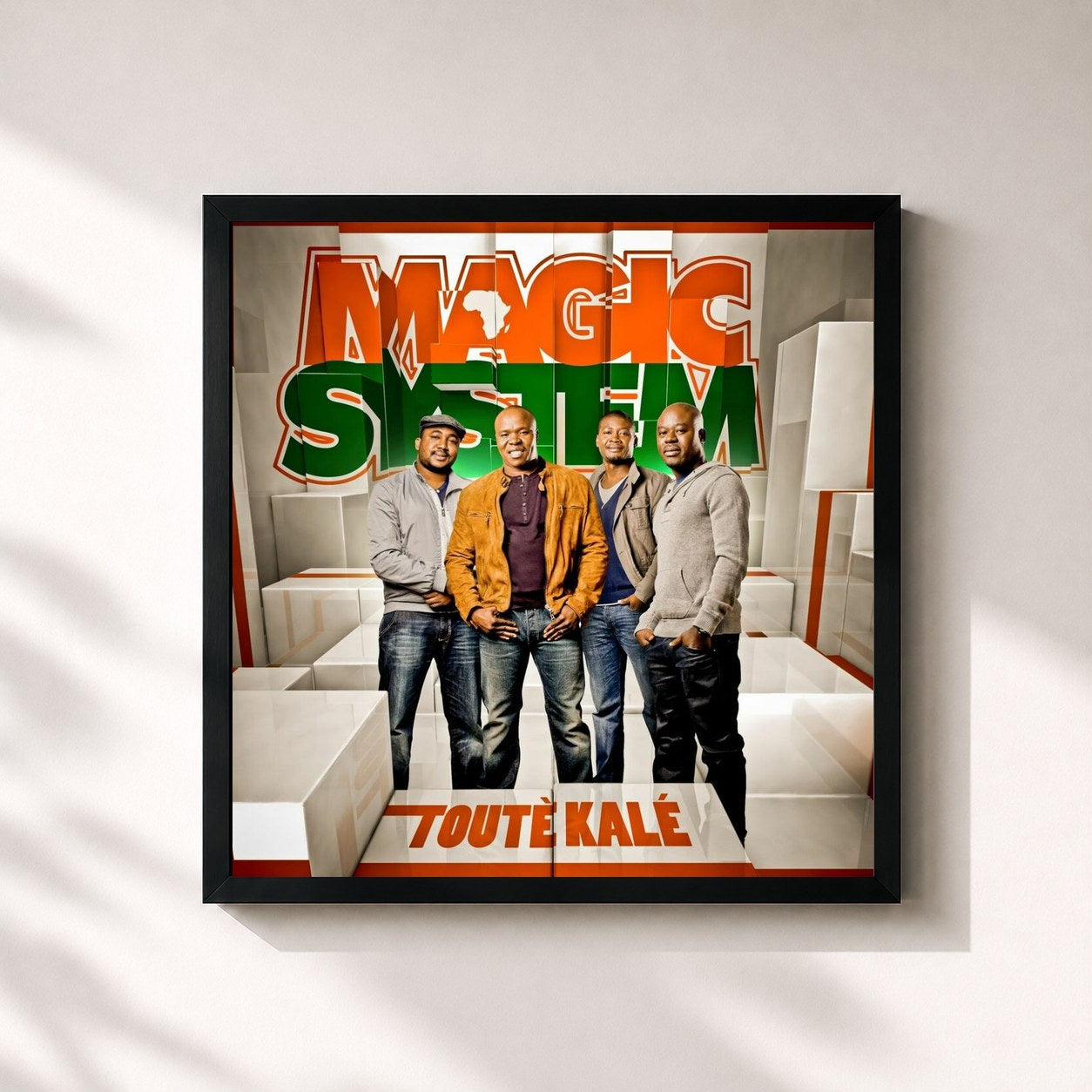 #noir Tableau carré de l'album Touté kalé de Magic System, cadre noir 32x32 cm