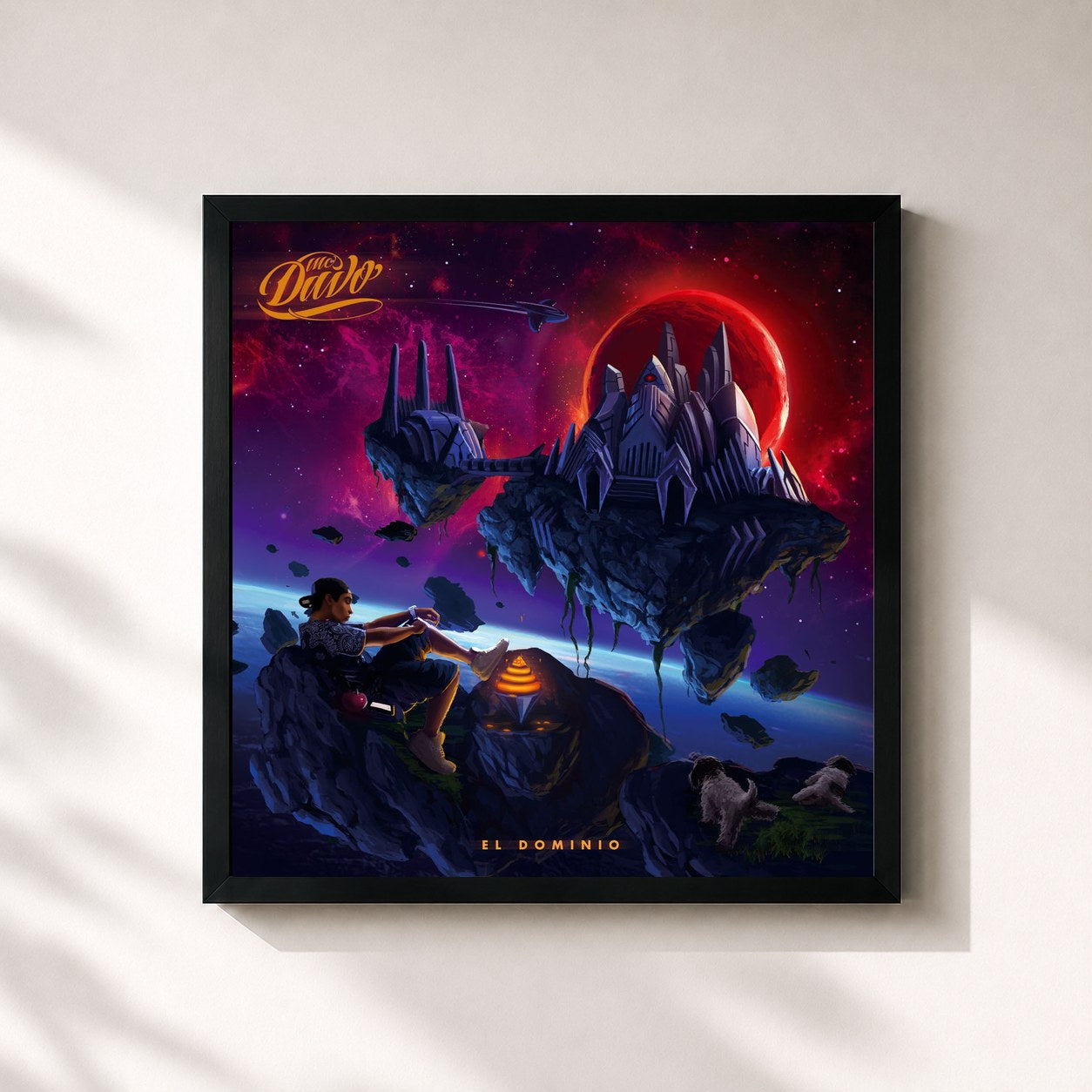 #noir Tableau carré de l'album El Dominio de MC Davo, cadre noir 32x32 cm