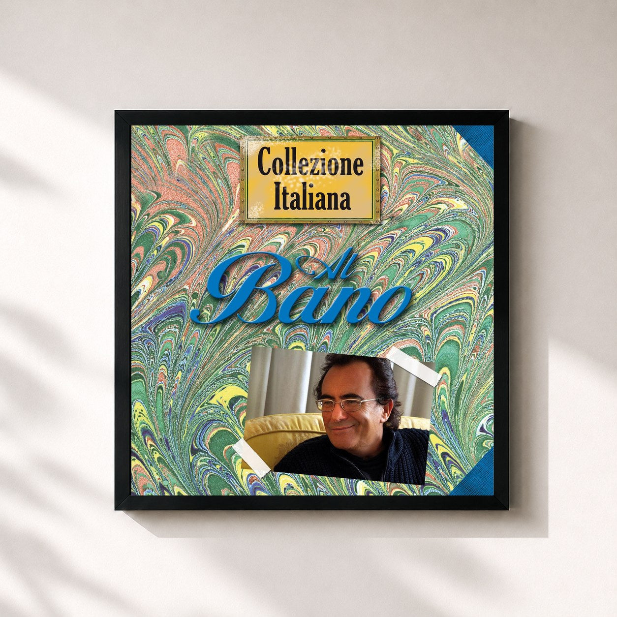 #noir Tableau carré de l'album Collezione Italiana de Al Bano, cadre noir 32x32 cm