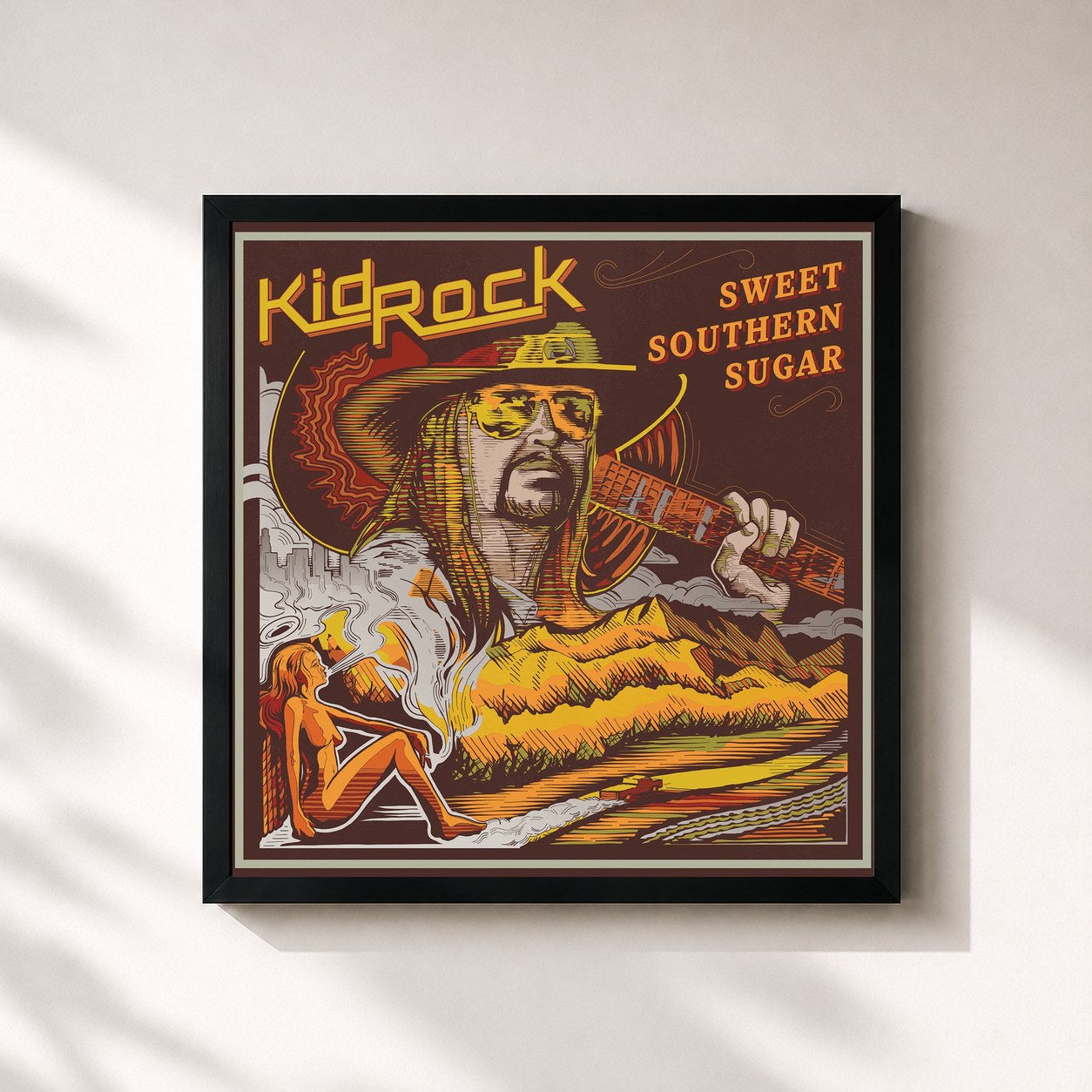 #noir Tableau carré de l'album Sweet Southern Sugar de Kid Rock, cadre noir 32x32 cm