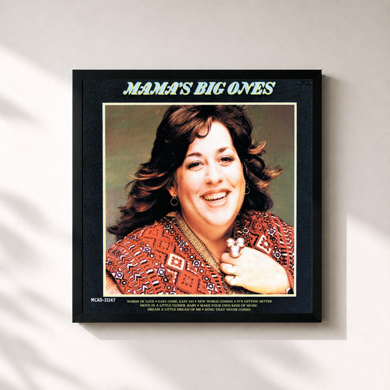 #noir Tableau carré de l'album Mama's Big Ones de Cass Elliot, cadre noir 32x32 cm