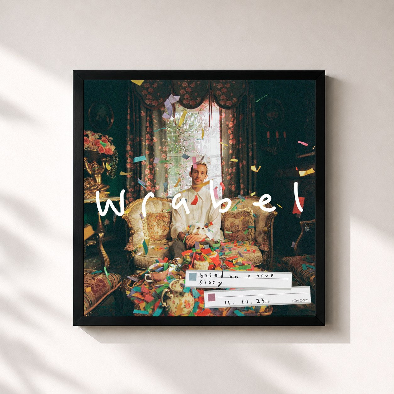 #noir Tableau carré de l'album based on a true story de WRABEL, cadre noir 32x32 cm