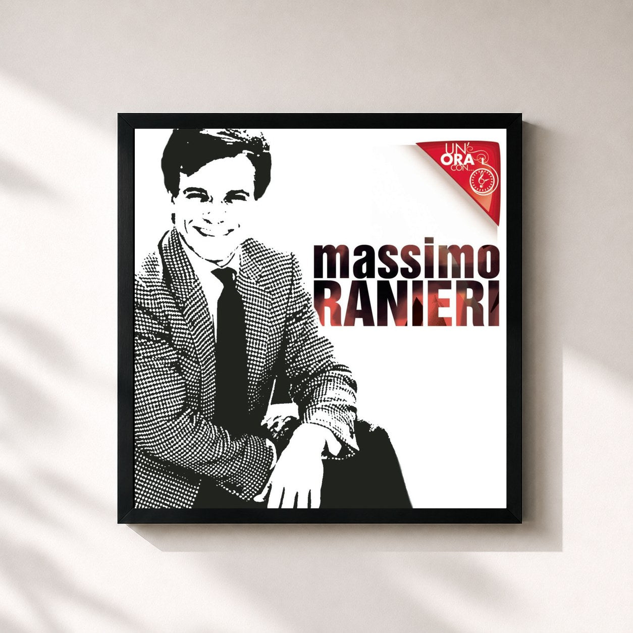 #noir Tableau carré de l'album Un'ora con... de Massimo Ranieri, cadre noir 32x32 cm