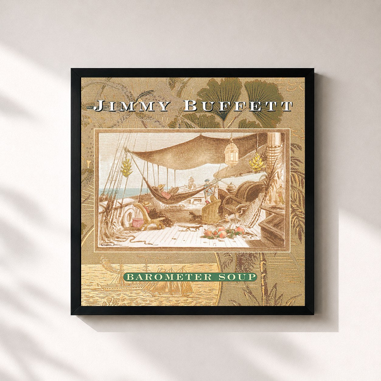 #noir Tableau carré de l'album Barometer Soup de Jimmy Buffett, cadre noir 32x32 cm
