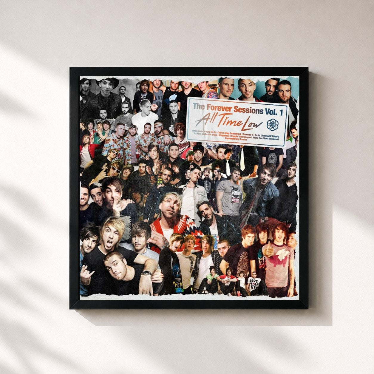 #noir Tableau carré de l'album The Forever Sessions, Vol. 1 de All Time Low, cadre noir 32x32 cm