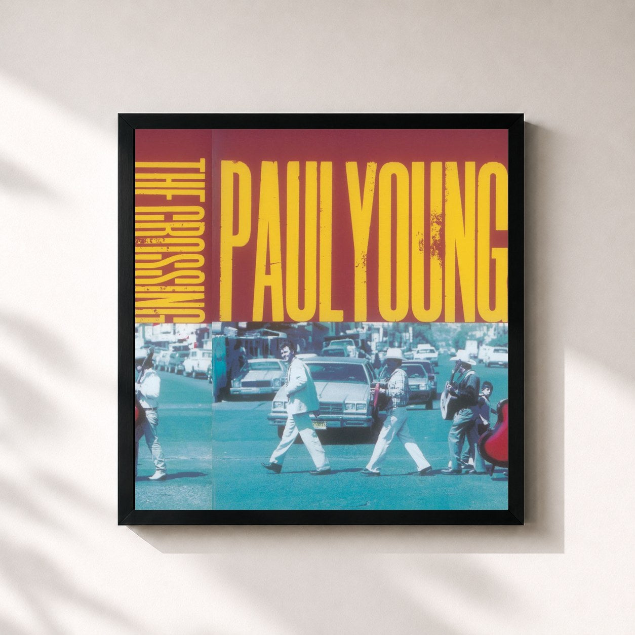 #noir Tableau carré de l'album THE CROSSING de Paul Young, cadre noir 32x32 cm