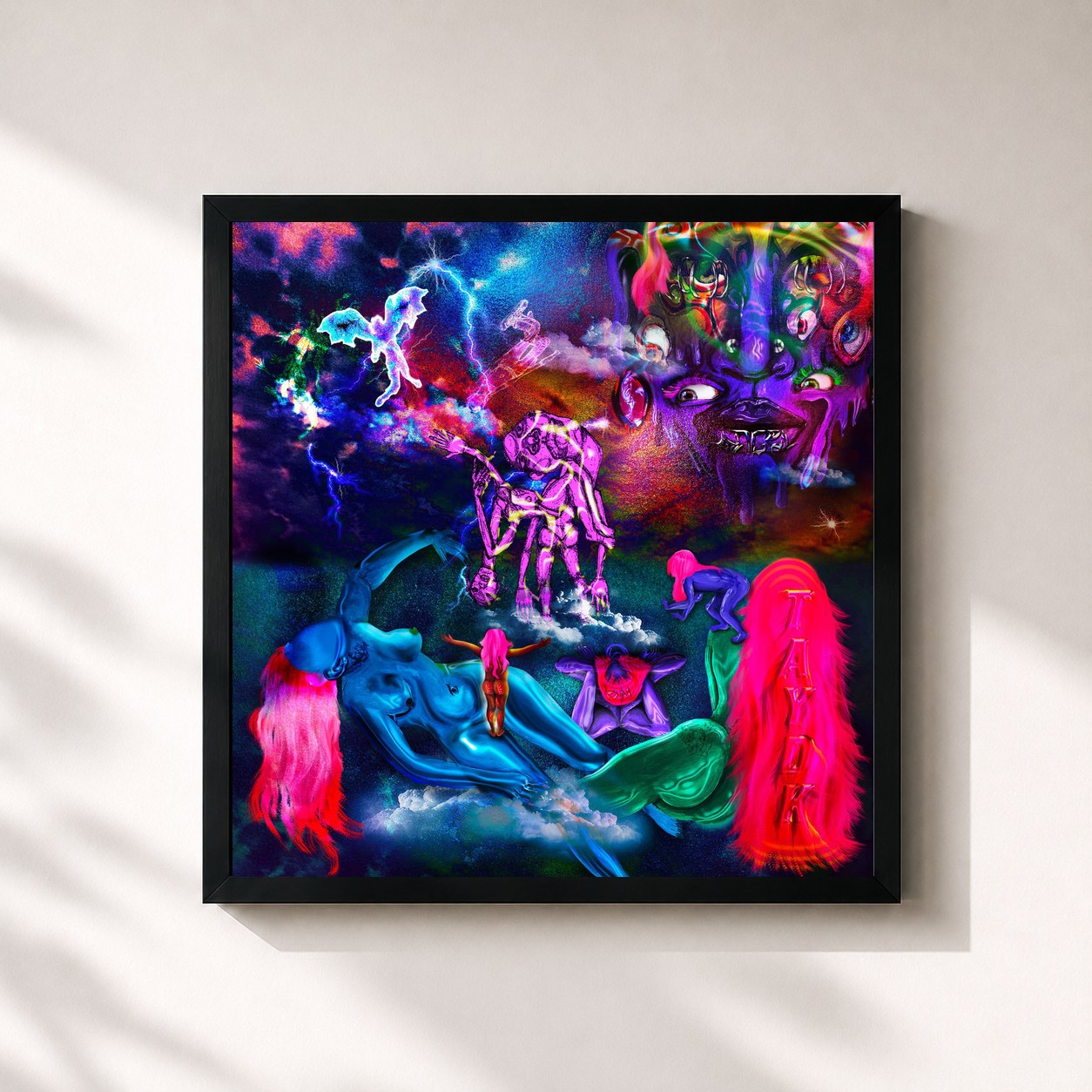 #noir Tableau carré de l'album THE ANGEL YOU DON'T KNOW de amaarae, cadre noir 32x32 cm