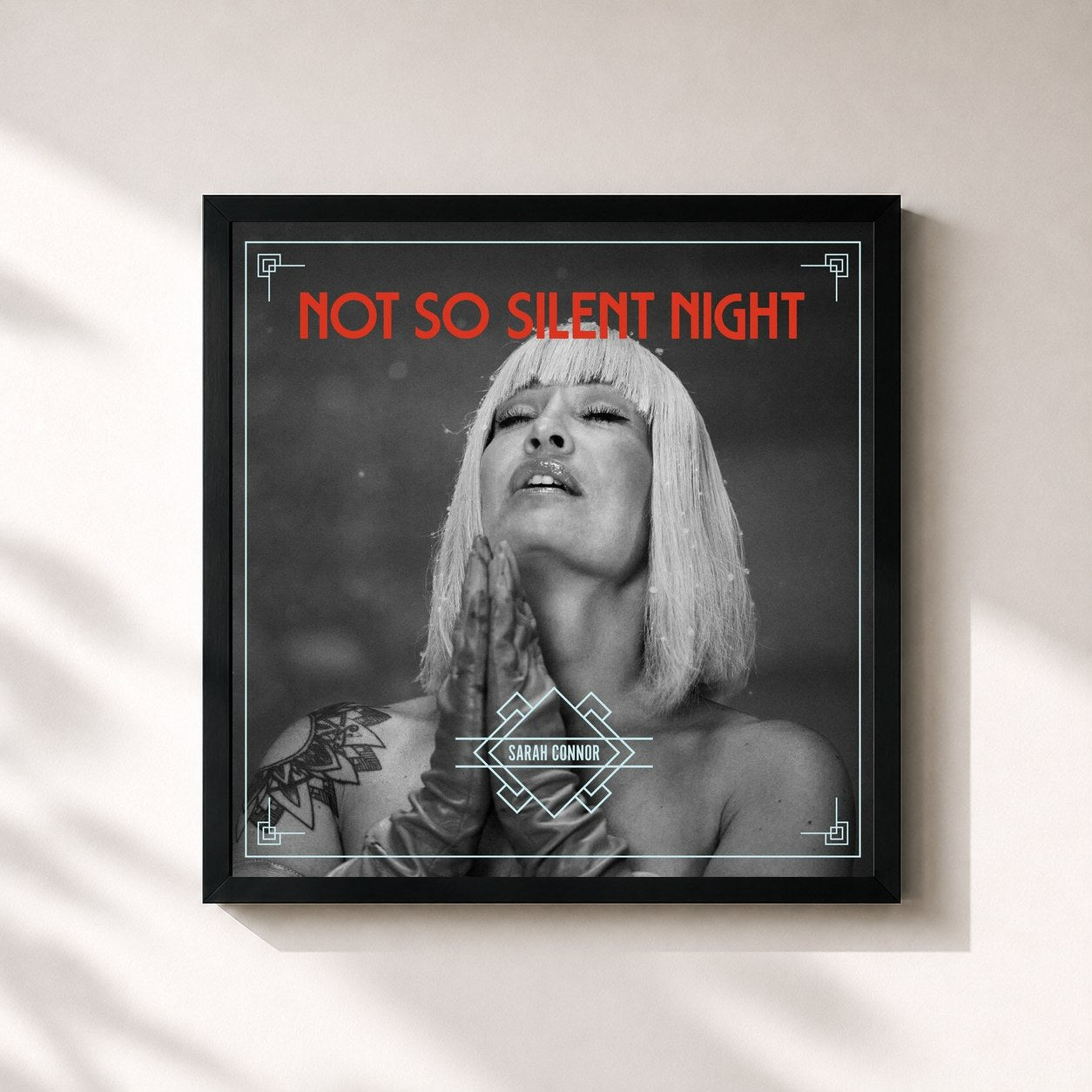 #noir Tableau carré de l'album Not So Silent Night de Sarah Connor, cadre noir 32x32 cm
