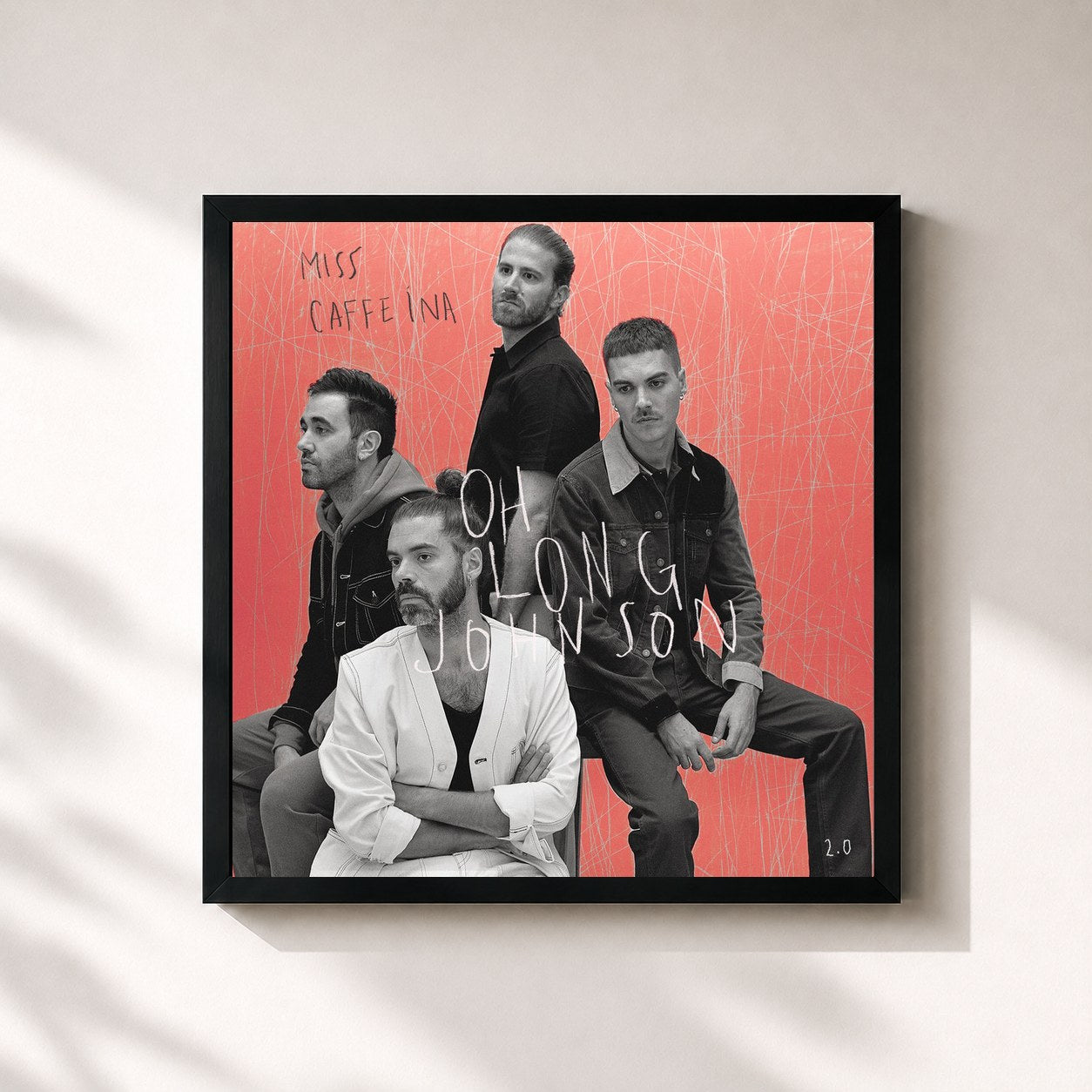 #noir Tableau carré de l'album Oh Long Johnson 2.0 de Miss Caffeina, cadre noir 32x32 cm