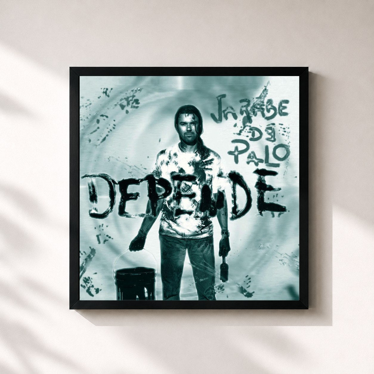 #noir Tableau carré de l'album Depende de Jarabe de Palo, cadre noir 32x32 cm