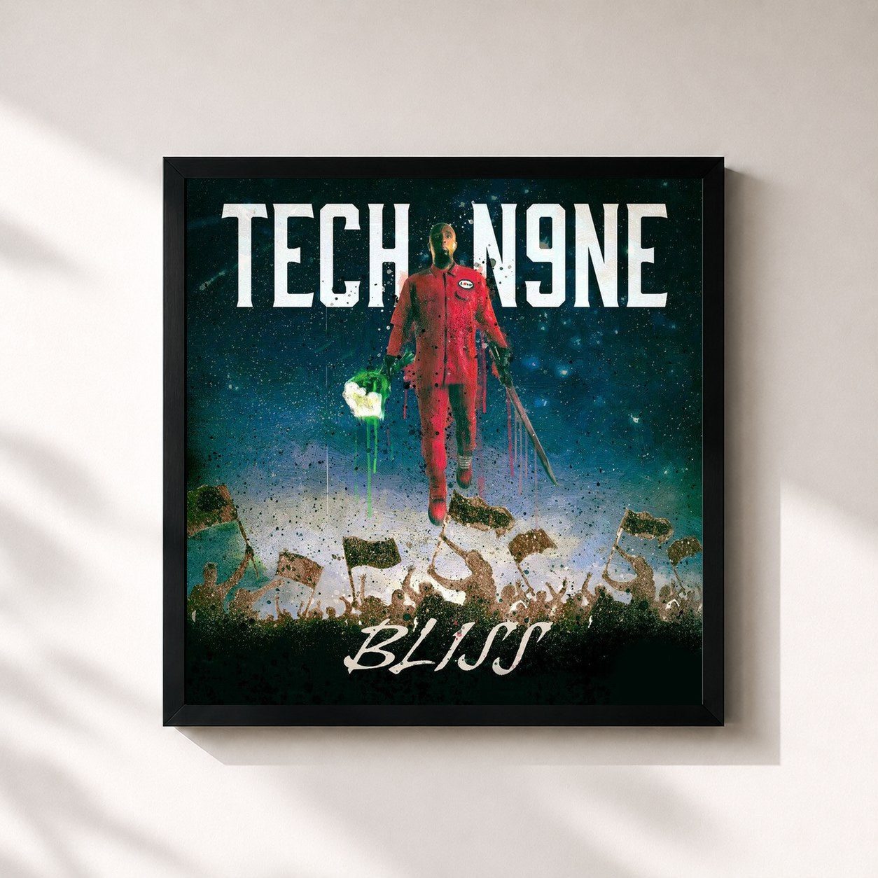 #noir Tableau carré de l'album BLISS de Tech N9ne, cadre noir 32x32 cm