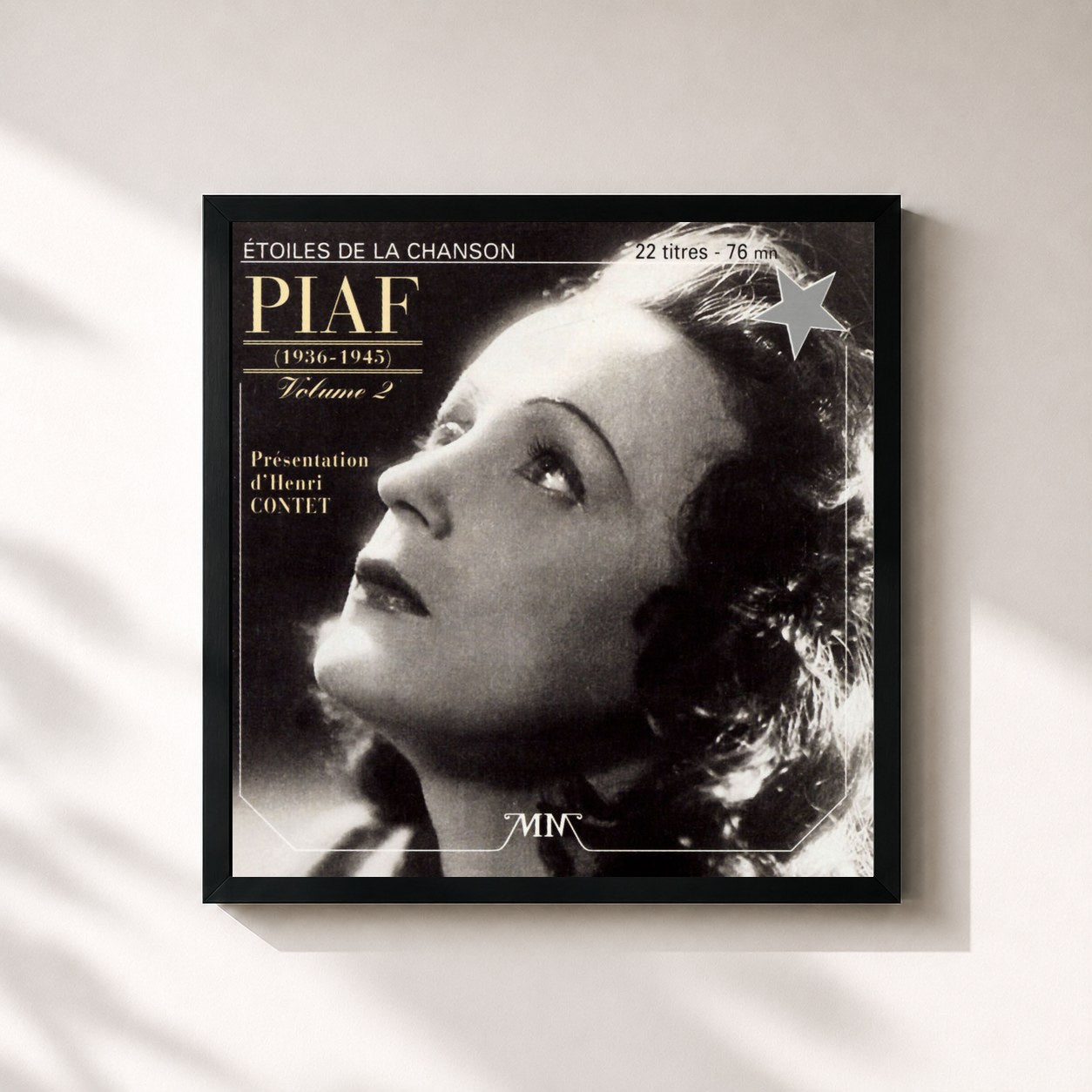 #noir Tableau carré de l'album 1936-1945 (Vol. 2) de Edith Piaf, cadre noir 32x32 cm