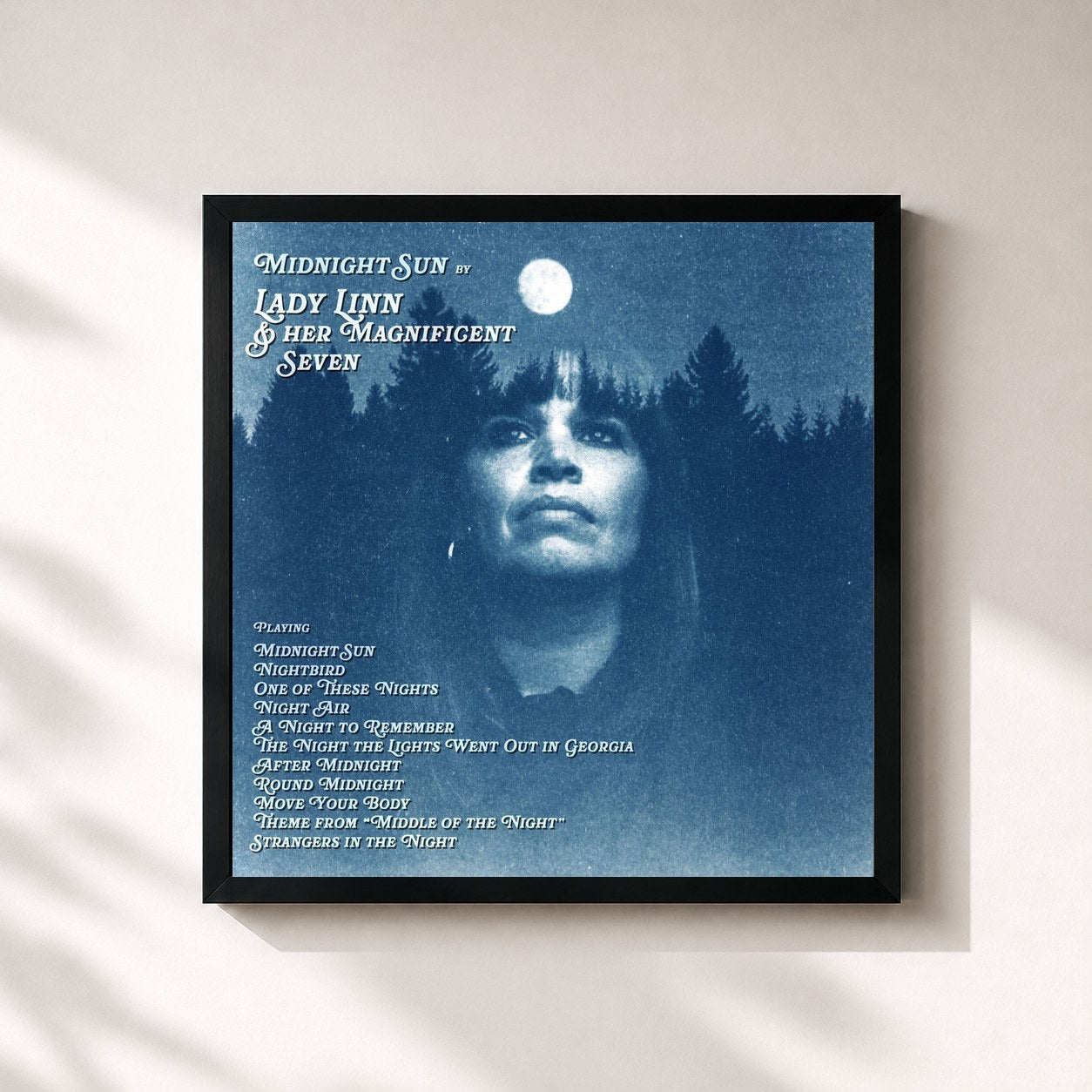 #noir Tableau carré de l'album Midnight Sun de Lady Linn, cadre noir 32x32 cm