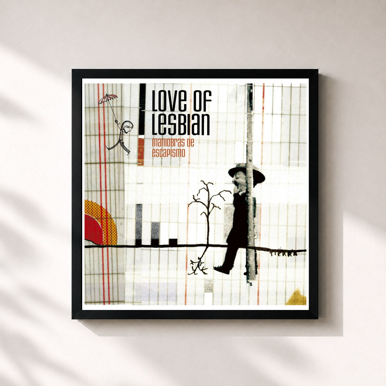 #noir Tableau carré de l'album Maniobras de Escapismo de Love Of Lesbian, cadre noir 32x32 cm