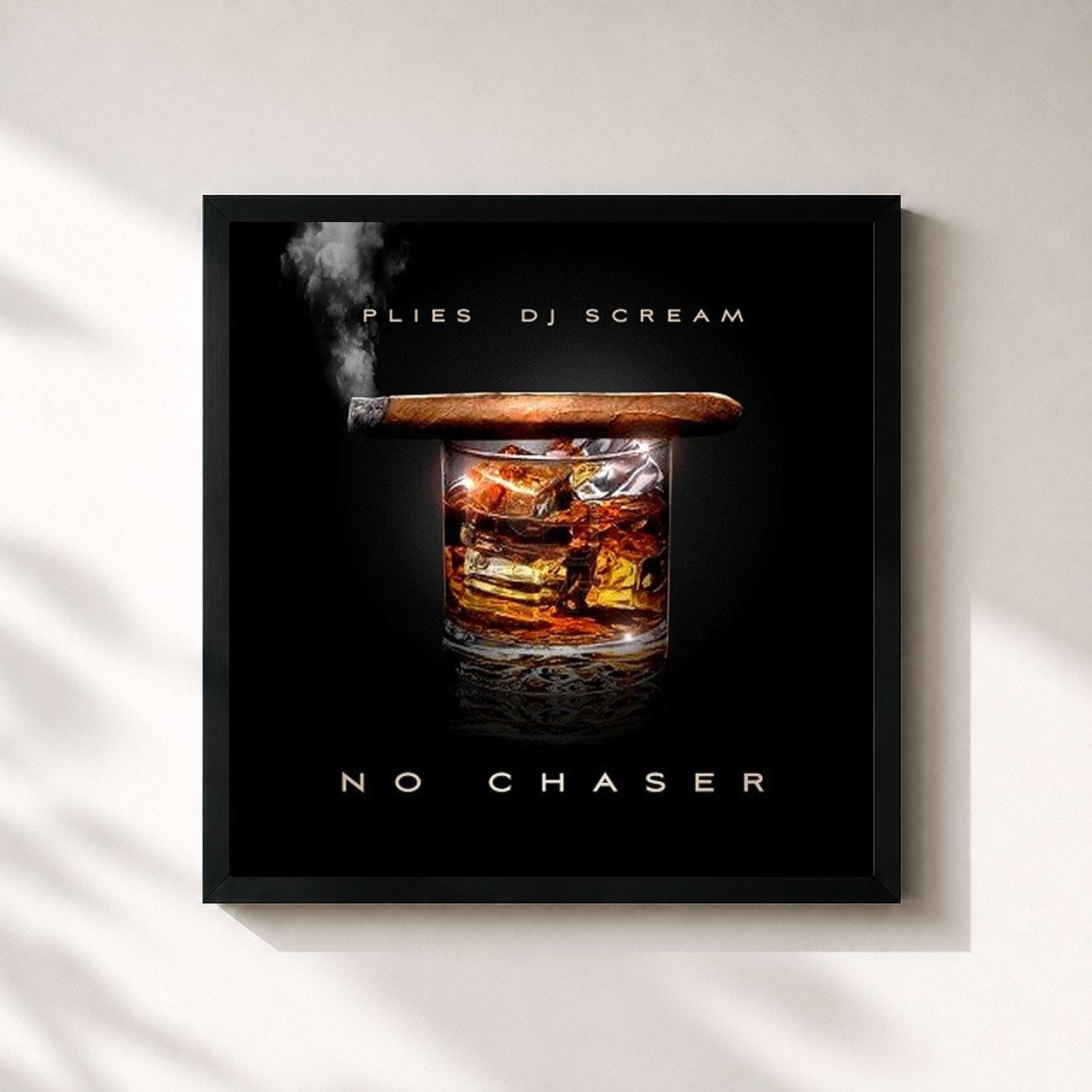 #noir Tableau carré de l'album No Chaser de Plies, cadre noir 32x32 cm